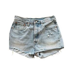 Levi’s Women’s 501 Denim Shorts Button Fly Distressed Light Wash Sz 30
